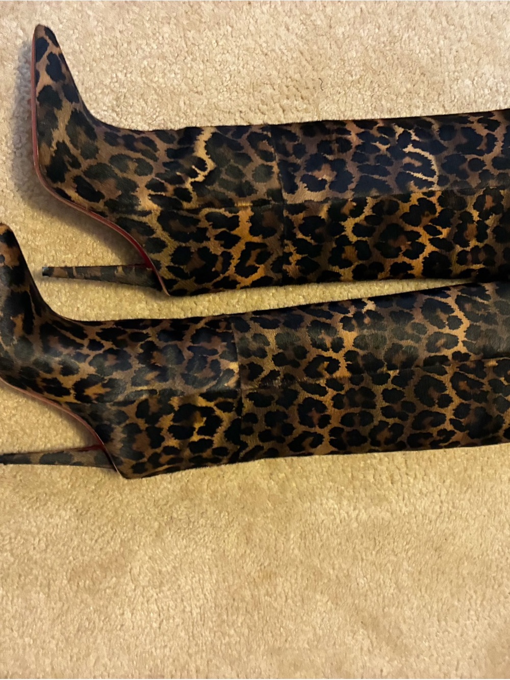 christian louboutin Leopard Print Over-the-Knee Stiletto Boots - Brown